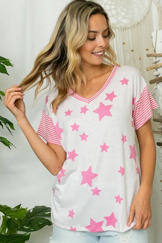 STAR PRINT STRIPE JERSEY BOXY TOP
