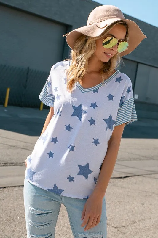 STAR PRINT STRIPE JERSEY BOXY TOP
