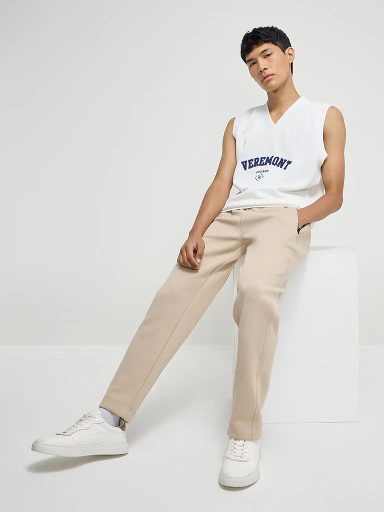 Studiofit White Text Embroidered Relaxed-Fit Cotton-Blend Vest