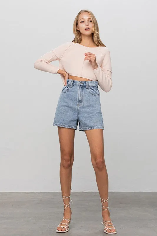 Super High Rise Elastic Waistband Denim Shorts