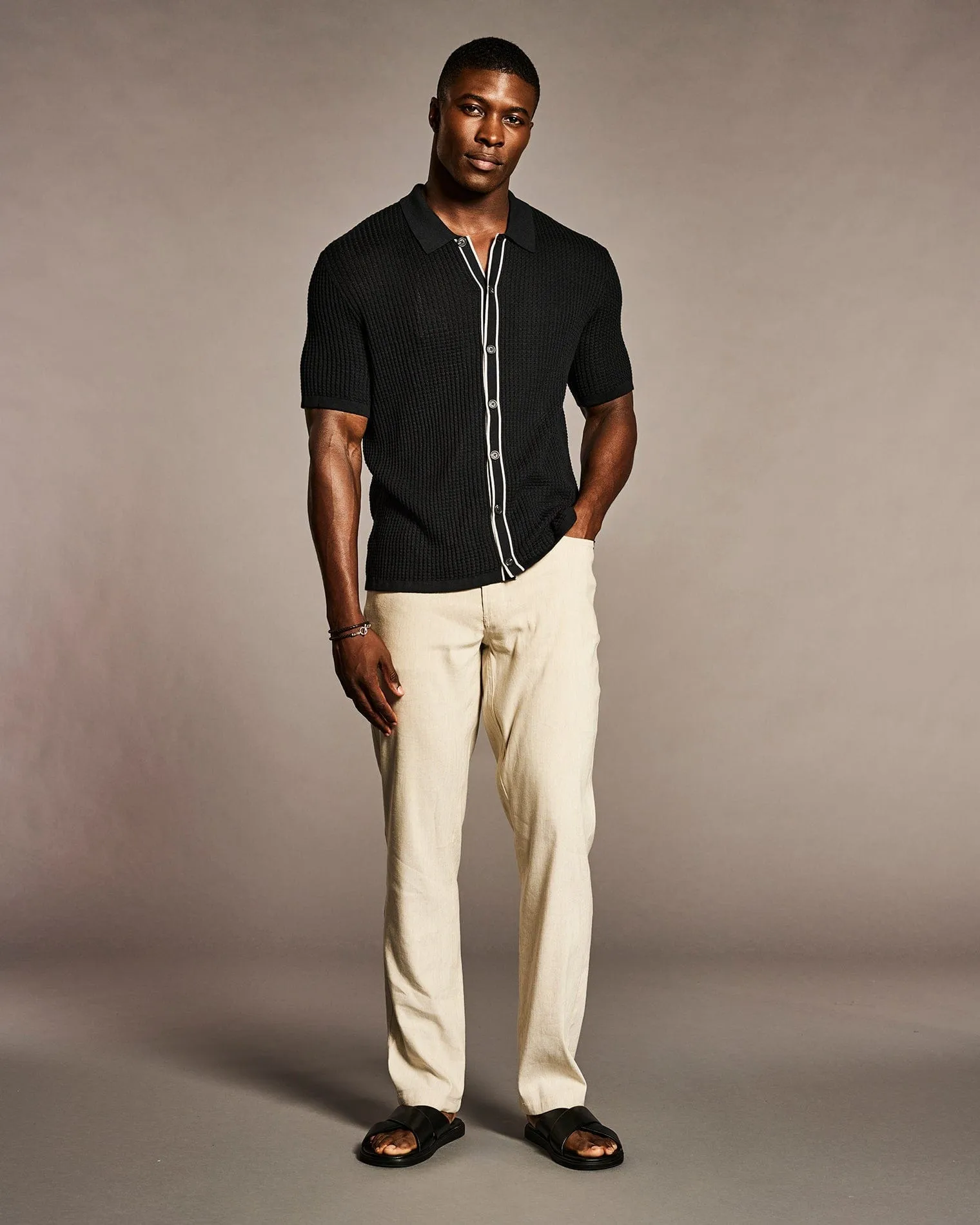 Tipped Textured Knit Sweater Shirt