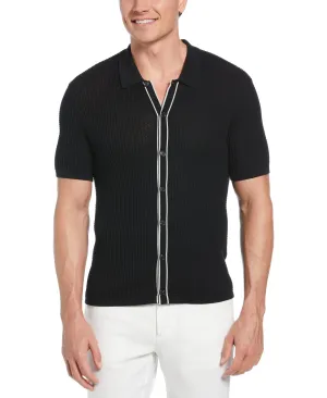 Tipped Textured Knit Sweater Shirt