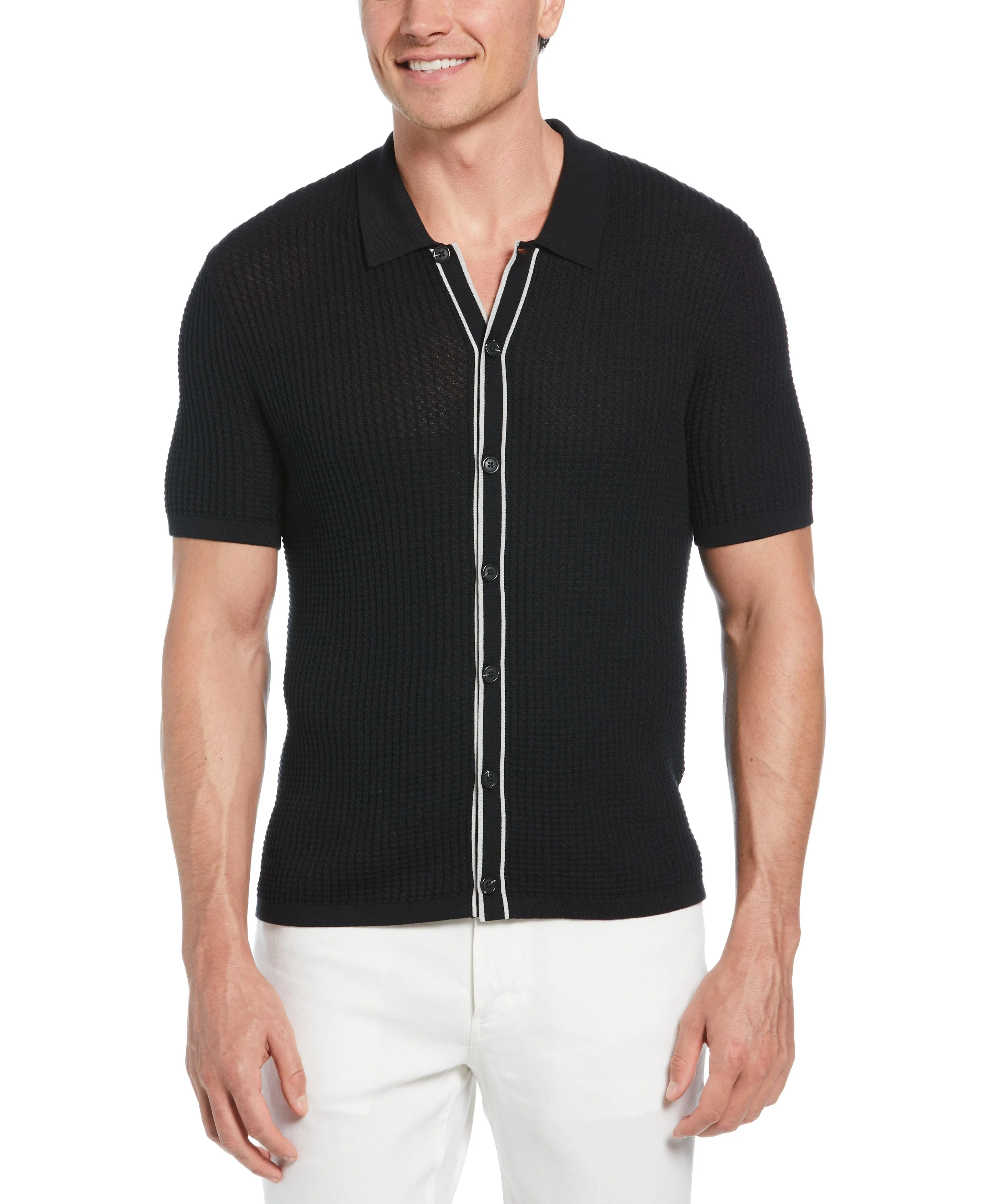 Tipped Textured Knit Sweater Shirt