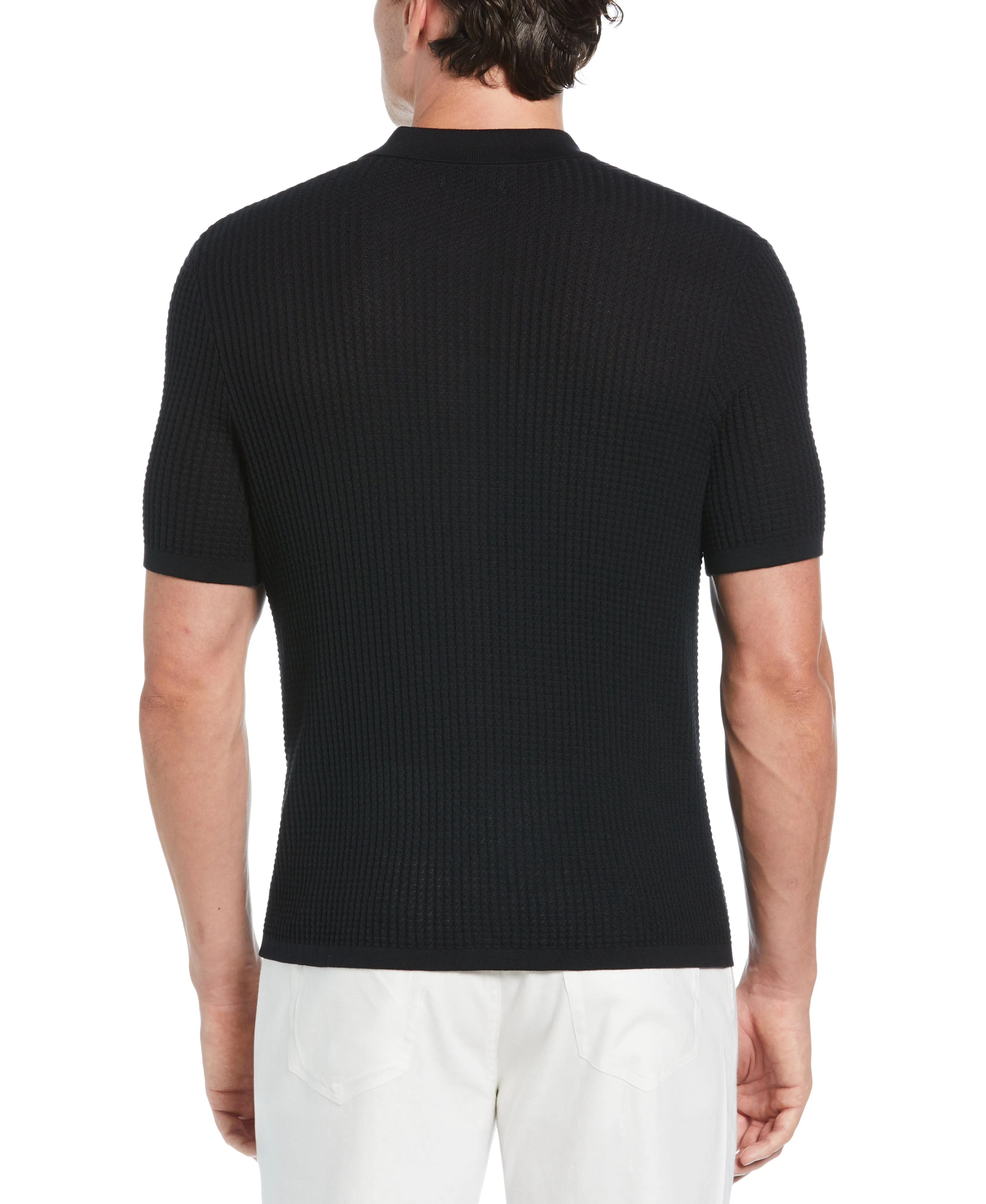 Tipped Textured Knit Sweater Shirt