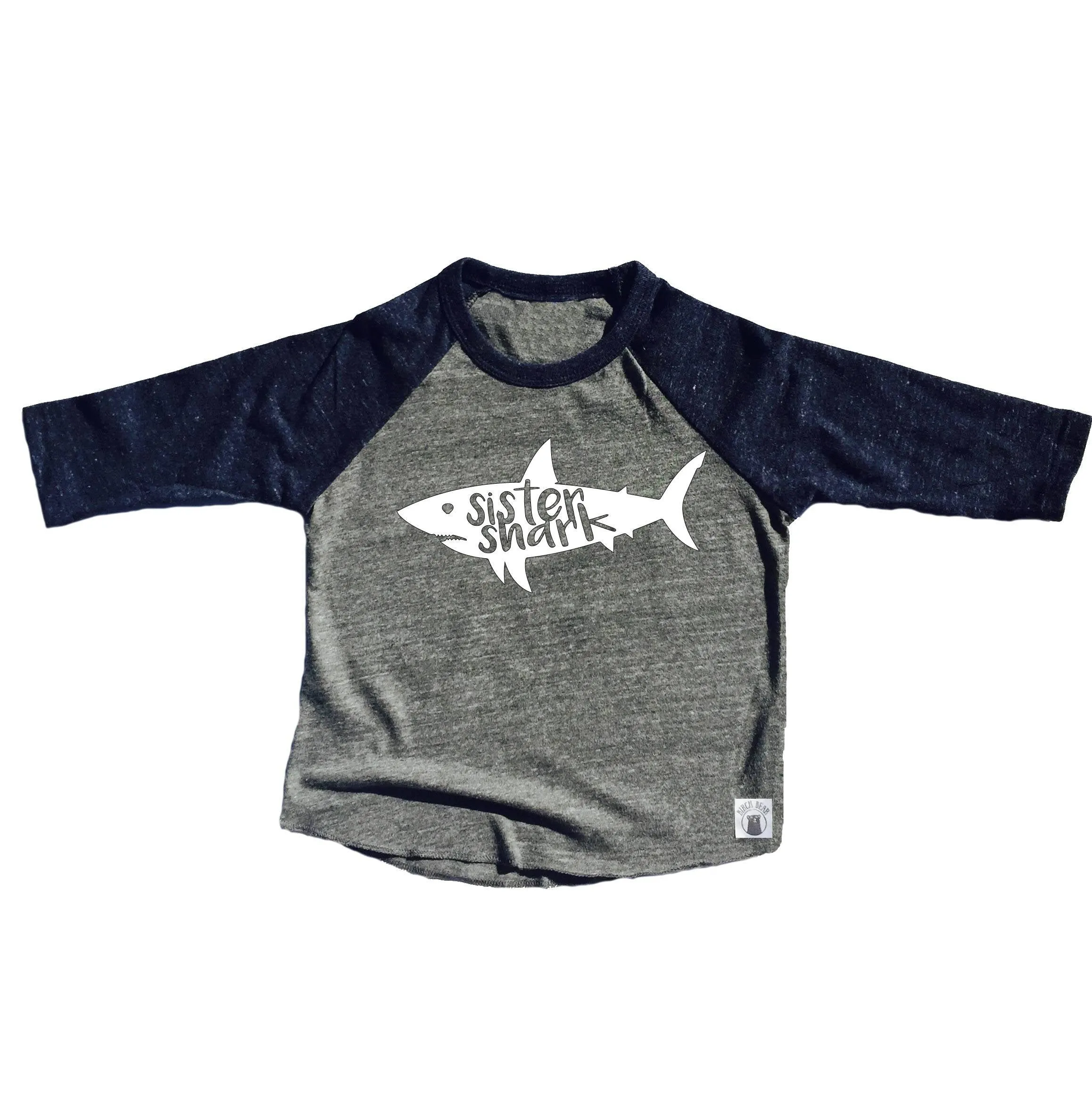 Toddler Baseball Tee Triblend Sister Shark Shirt - Toddler Shark Shirt - Sister Birthday Shirt - Shark Birthday Shirt