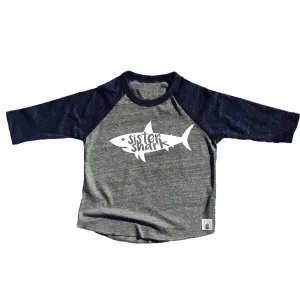 Toddler Baseball Tee Triblend Sister Shark Shirt - Toddler Shark Shirt - Sister Birthday Shirt - Shark Birthday Shirt