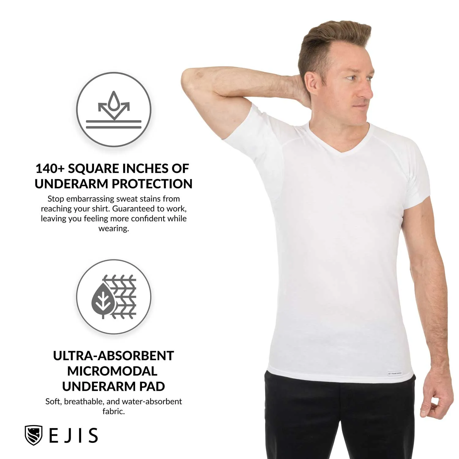 V-Neck Cotton Sweat Proof Undershirt For Men - Mix 6-Pack (3x White, Black)