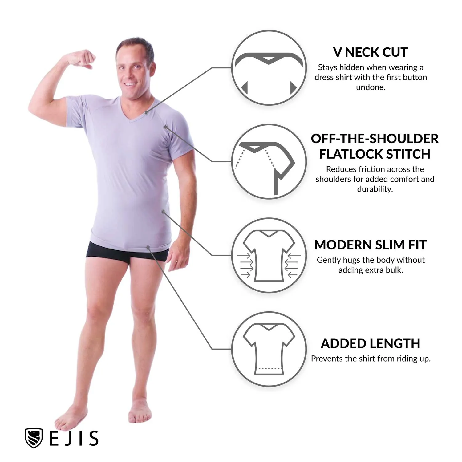 V-Neck Cotton Sweat Proof Undershirt For Men - Mix 6-Pack (3x White, Black)