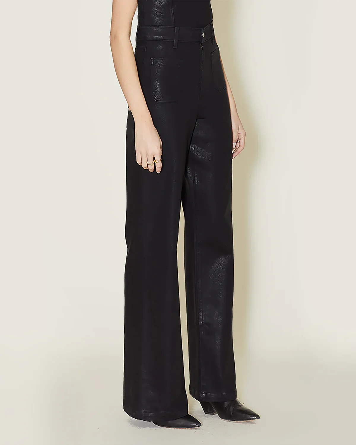 Virginia Wide Leg in Black Coated | LE JEAN