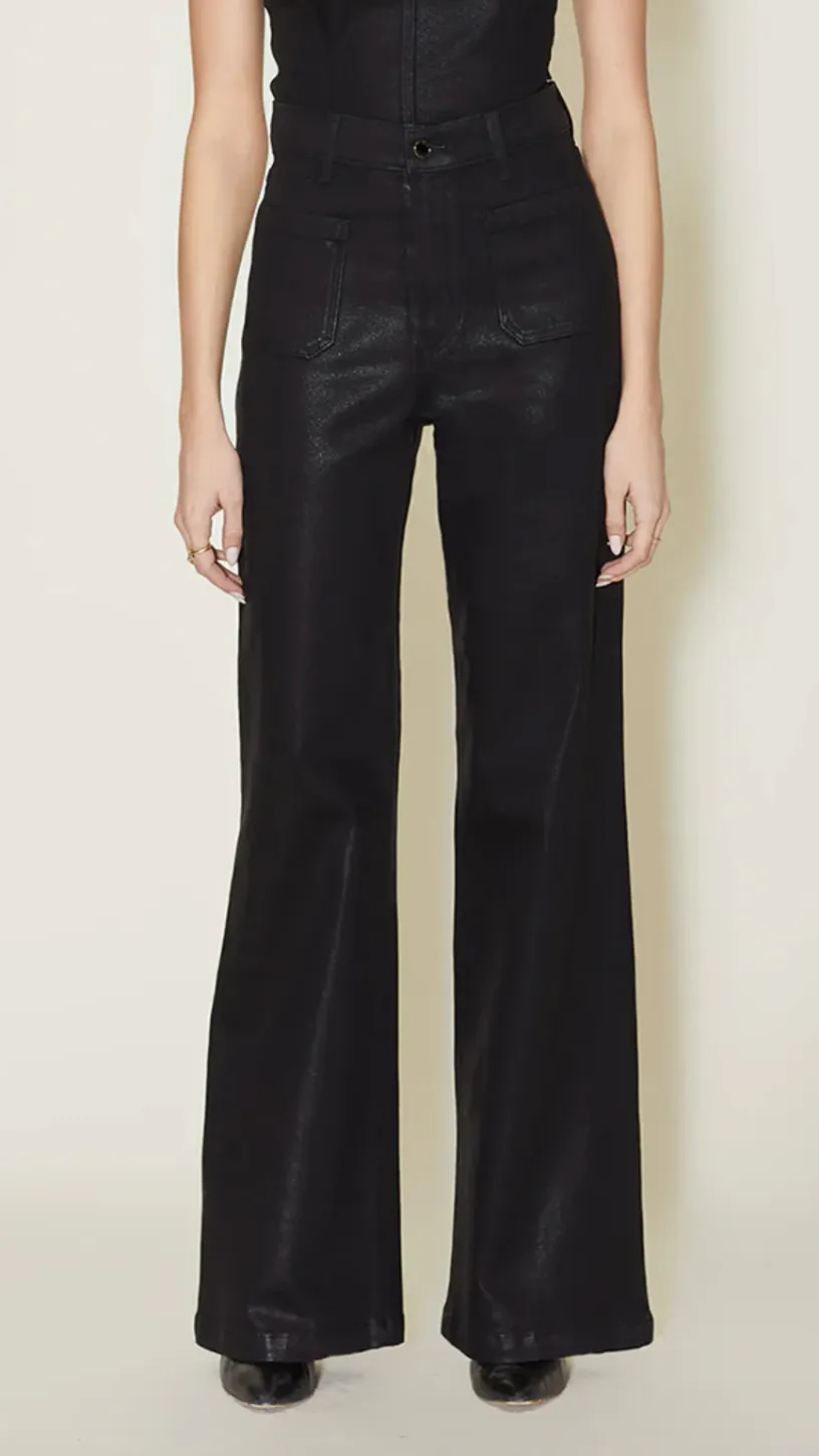 Virginia Wide Leg in Black Coated | LE JEAN