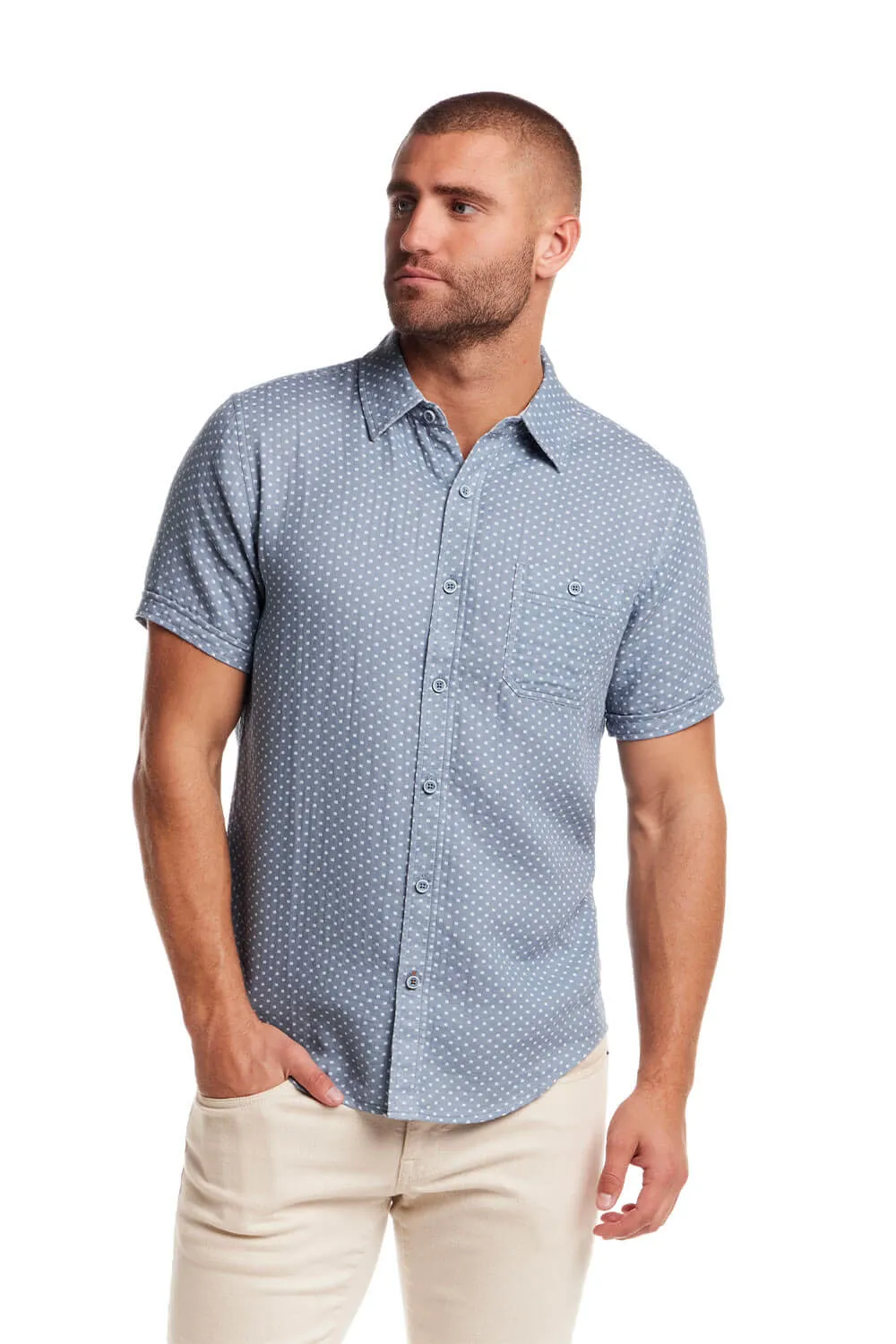 Weatherproof Vintage Double Layer Dobby Button Up Shirt for Men in Blue | S2584561GK-DUSTYBLUE