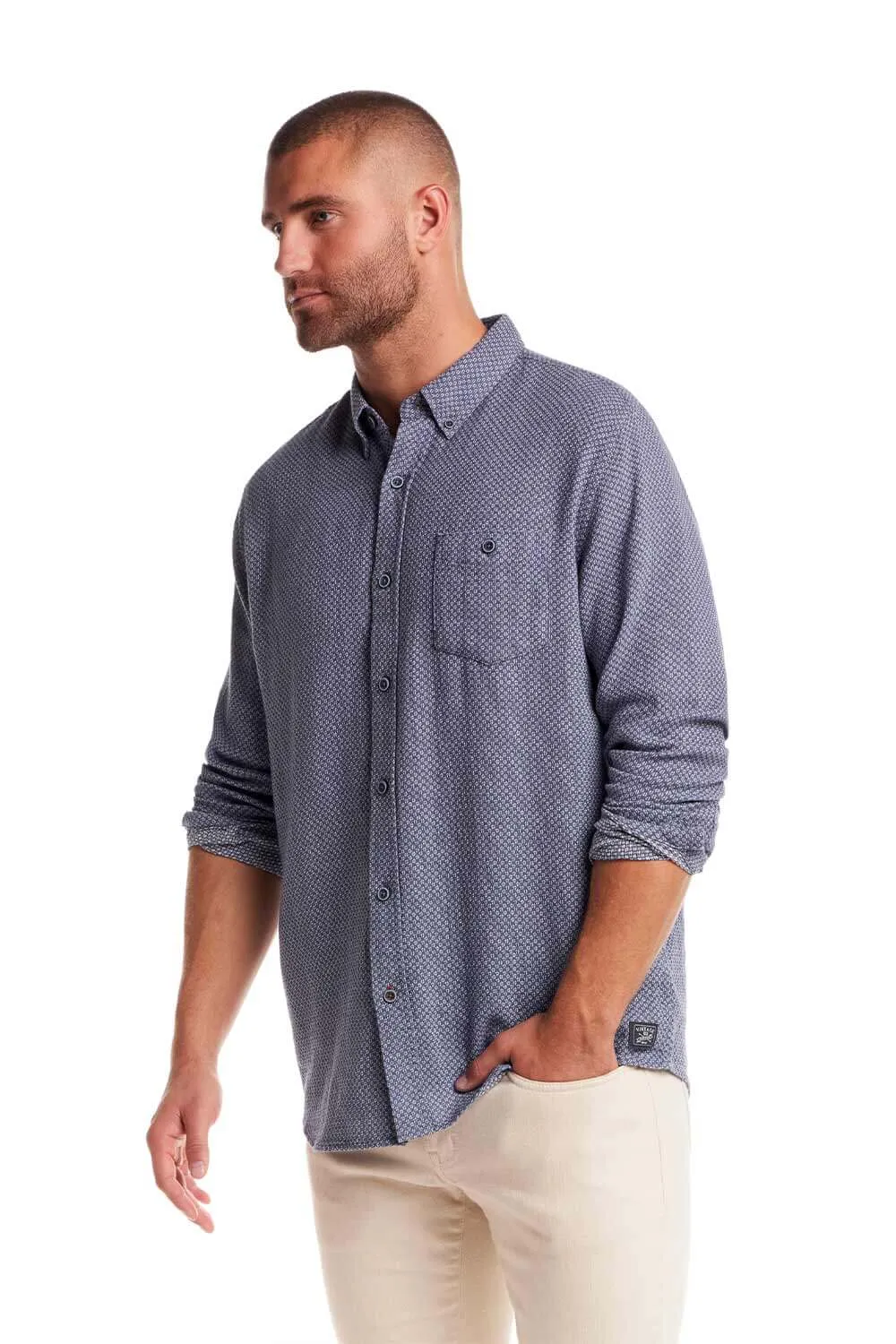 Weatherproof Vintage Jacquard Dobby Knit Button Up Shirt for Men in Vintage Blue | S2585861GK-VINTAGE BLUE