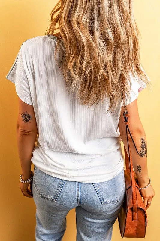 Women Ribbed Color Block Patchwork T-shirt