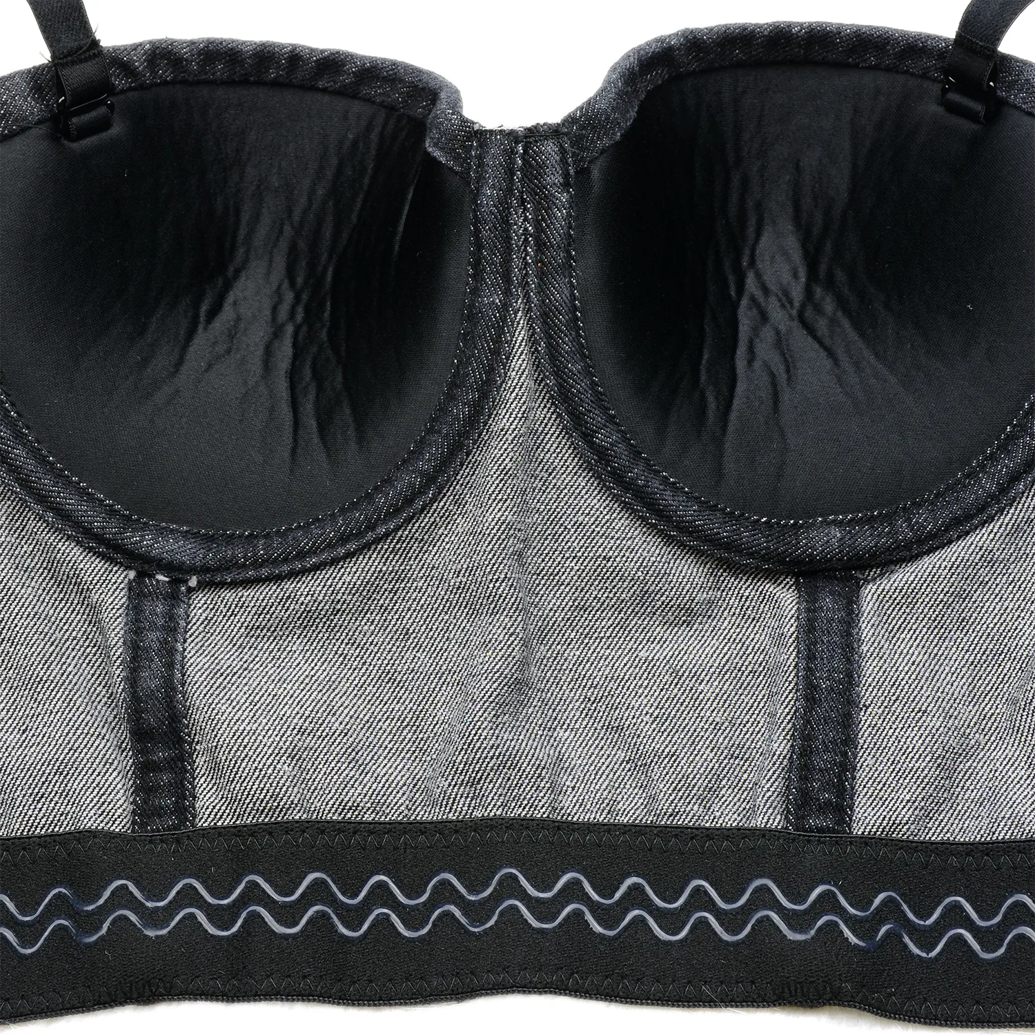 Women's Deium Bustier Crop Top Jean Corset Top Bra with Detachable Straps Black