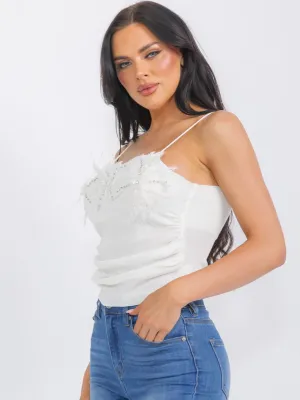 WOMEN'S SLEEVELESS RUCHED STUDS DETAILED TANK TOP